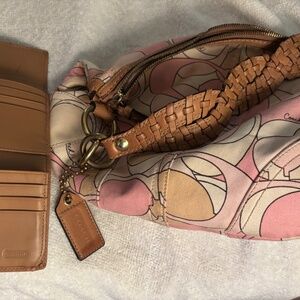 Coach Multi-pink Signature Print Braid Handle Y2K Hobo Bag W/ Wallet